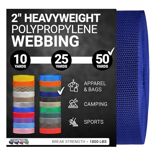 Strapworks Unisex-Erwachsene Polypropylene Webbing Poly-Umreifung für Outdoor-Heimwerker-Ausrüstung, 5,1 cm x 45,7 m, Marineblau, 2" x 50 Yard von Strapworks