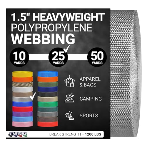 Strapworks Unisex-Erwachsene Polypropylene Webbing Strapazierfähige Poly-Umreifung für Outdoor-Heimwerker-Ausrüstung, 3,8 cm x 22,8 m, Silbergrau, 1.5" x 25 Yard Strapworks Unisex-Erwachsene Polypropylene Webbing Strapazierfähige Poly-Umreifung für Outdoor-Heimwerker-Ausrüstung, 3,8 cm x 22,8 m, Silbergrau, 1.5" x 25 Yard von Strapworks