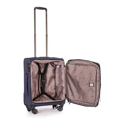 Stratic Bendigo Light+ Koffer Weichschale Reisekoffer Trolley Rollkoffer Handgepäck, TSA Kofferschloss, 4 Rollen, Erweiterbar, Größe S, Navy von Stratic