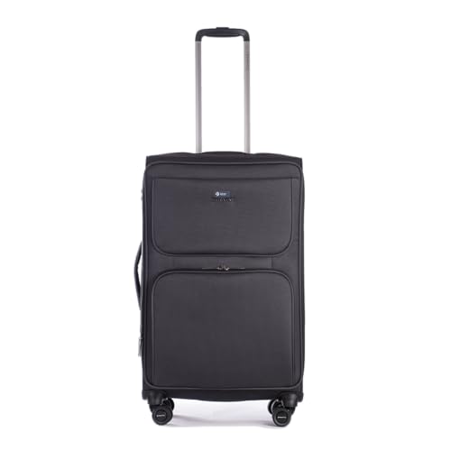 Stratic Bendigo Light + Koffer Weichschale Reisekoffer Trolley Rollkoffer mittelgroß, TSA Kofferschloss, 4 Rollen, Erweiterbar, Größe M, Schwarz von Stratic