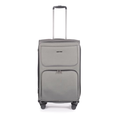 Stratic Bendigo Light + Koffer Weichschale Reisekoffer Trolley Rollkoffer mittelgroß, TSA Kofferschloss, 4 Rollen, Erweiterbar, Größe M, Silver von Stratic