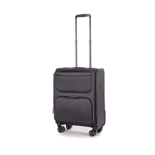 Stratic Bendigo Light+ Koffer Weichschale Reisekoffer Trolley Rollkoffer Handgepäck, TSA Kofferschloss, 4 Rollen, Erweiterbar, Größe S, Schwarz von Stratic