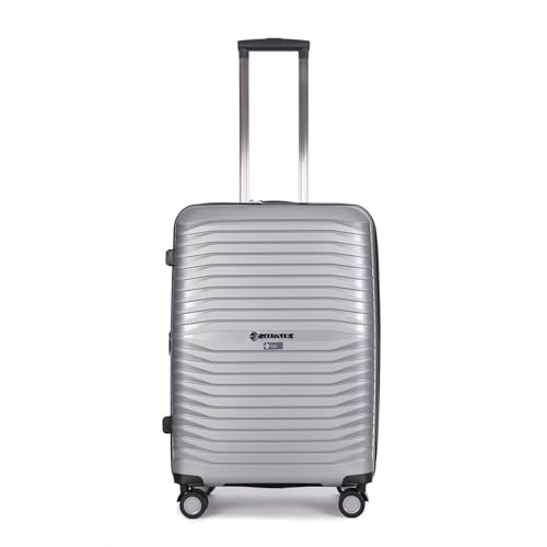 Stratic Bright+ Hartschalen-Koffer Trolley Koffer mittelgroß Reisekoffer, wasserabweisend, 4 Rollen, erweiterbar, TSA-Schloss (Größe M, Silver) von Stratic