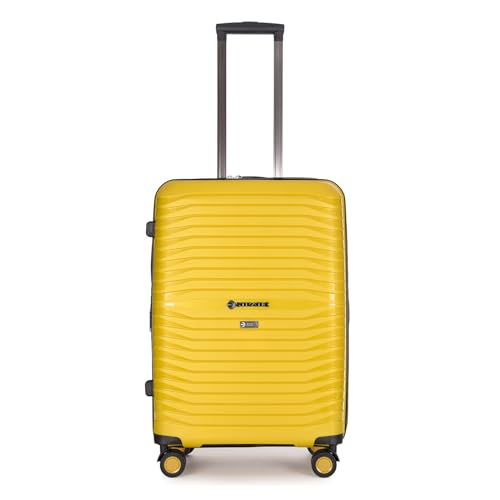 Stratic Bright+ Hartschalen-Koffer Trolley Koffer mittelgroß Reisekoffer, wasserabweisend, 4 Rollen, erweiterbar, TSA-Schloss (Größe M, Yellow Gold) von Stratic