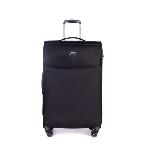 Stratic Light + Koffer Weichschale Reisekoffer Trolley Rollkoffer groß, TSA Kofferschloss, 4 Rollen, Erweiterbar, Größe L, Schwarz von Stratic