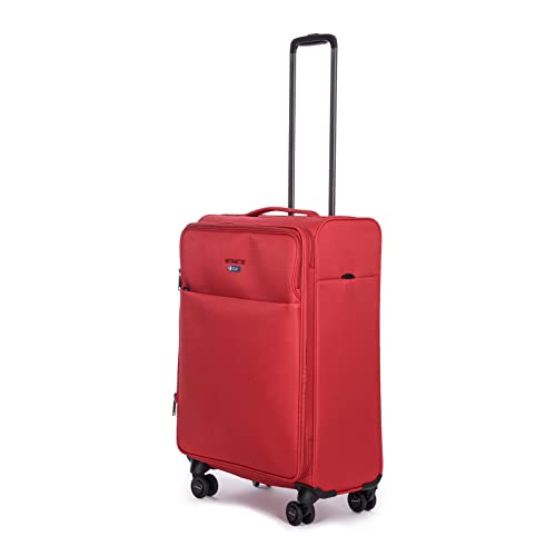 Stratic Light + Koffer Weichschale Reisekoffer Trolley Rollkoffer mittelgroß, TSA Kofferschloss, 4 Rollen, Erweiterbar, Größe M, Rot von Stratic