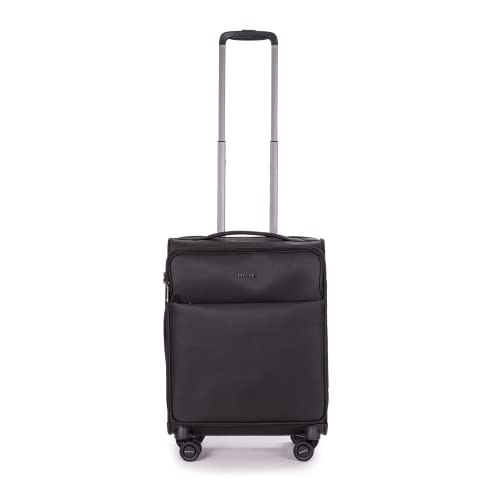 Stratic Light + Koffer Weichschale Reisekoffer Trolley Rollkoffer Handgepäck, TSA Kofferschloss, 4 Rollen, Erweiterbar (S, Schwarz) von Stratic