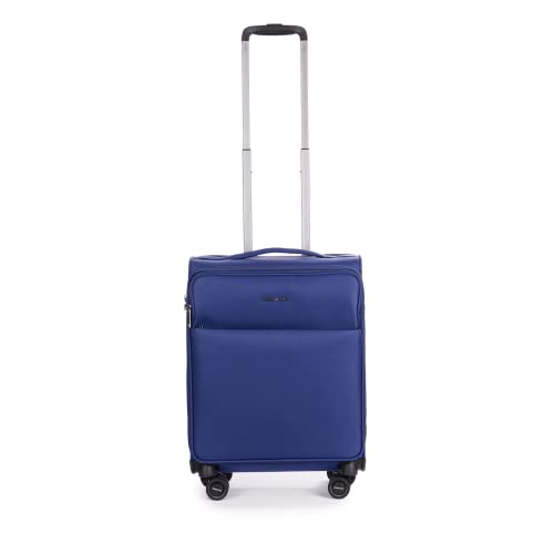 Stratic Light + Koffer Weichschale Reisekoffer Trolley Rollkoffer Handgepäck, TSA Kofferschloss, 4 Rollen, Erweiterbar, Größe S, Blau von Stratic