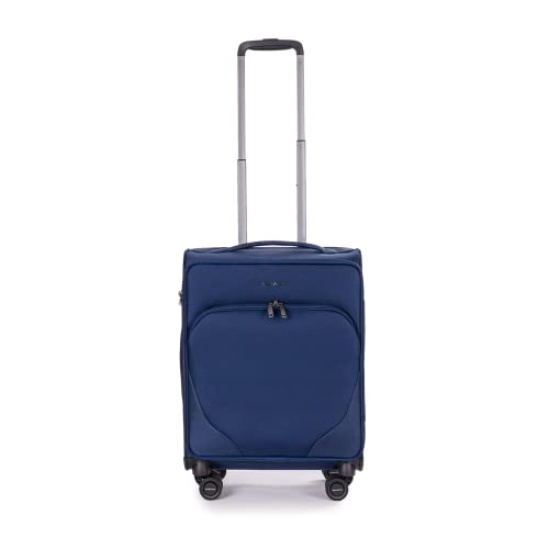 Stratic Mix Koffer Weichschale Reisekoffer Trolley Rollkoffer Handgepäck, TSA Kofferschloss, 4 Rollen, Erweiterbar, Größe S, Blau von Stratic