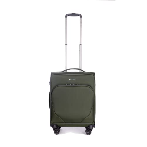 Stratic Mix Koffer Weichschale Reisekoffer Trolley Rollkoffer Handgepäck, TSA Kofferschloss, 4 Rollen, Erweiterbar, Größe S, Grün von Stratic