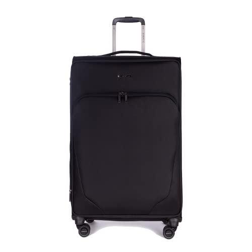 Stratic Mix Koffer Weichschale Reisekoffer Trolley Rollkoffer groß, TSA Kofferschloss, 4 Rollen, Erweiterbar, Größe L, Schwarz von Stratic