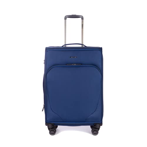 Stratic Mix Koffer Weichschale Reisekoffer Trolley Rollkoffer mittelgroß, TSA Kofferschloss, 4 Rollen, Erweiterbar, Größe M, Blau von Stratic