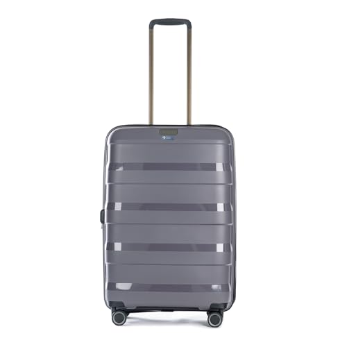 Stratic Straw + Hartschalen-Koffer Trolley Koffer groß Reisekoffer, nachhaltig, 4 Rollen, erweiterbar, TSA-Schloss (Größe M, dunkel grau) von Stratic