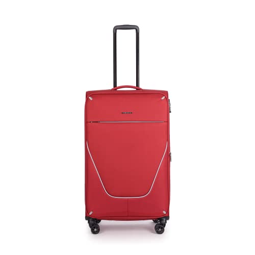 Stratic Strong Koffer Weichschale Reisekoffer Trolley Rollkoffer Handgepäck, TSA Kofferschloss, 4 Rollen, Erweiterbar, Größe L, Rot von Stratic