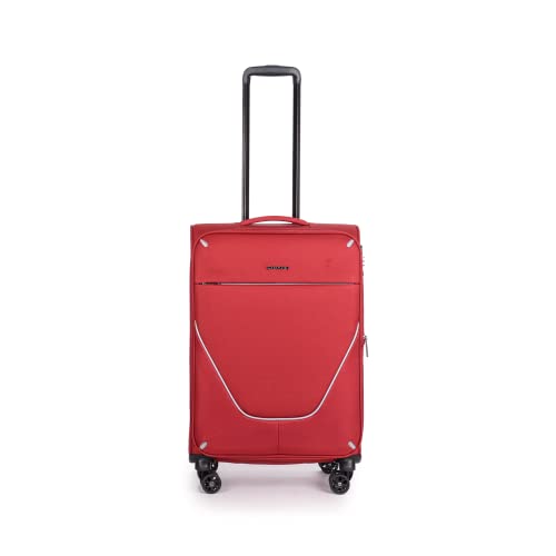 Stratic Strong Koffer Weichschale Reisekoffer Trolley Rollkoffer Handgepäck, TSA Kofferschloss, 4 Rollen, Erweiterbar, Größe M, Rot von Stratic