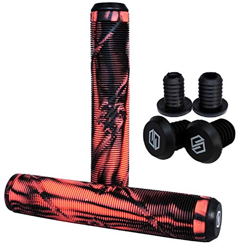 Striker Stunt-Scooter/BMX Hand Griffe Soft lang + 2 x 2 Barends (Schwarz/Orange) von Striker