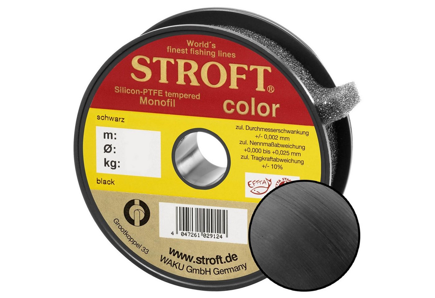 Stroft Angelschnur STROFT Color Monofile Angelschnur Schwarz, 25 m Länge, 0.30 mm Fadendurchmesser, (1-St), 7.7kg Tragkraft von Stroft