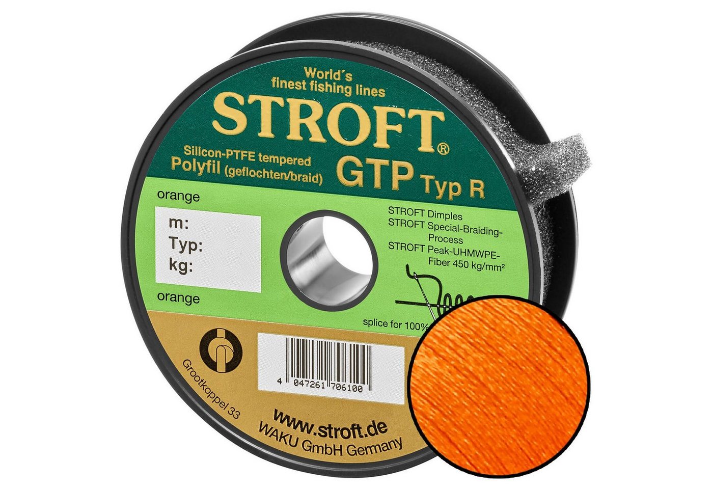 Stroft Angelschnur STROFT GTP Typ R Geflochtene Angelschnur 125m orange, 125 m Länge, 0.18 mm Fadendurchmesser, (1-St), 5,5kg Tragkraft von Stroft