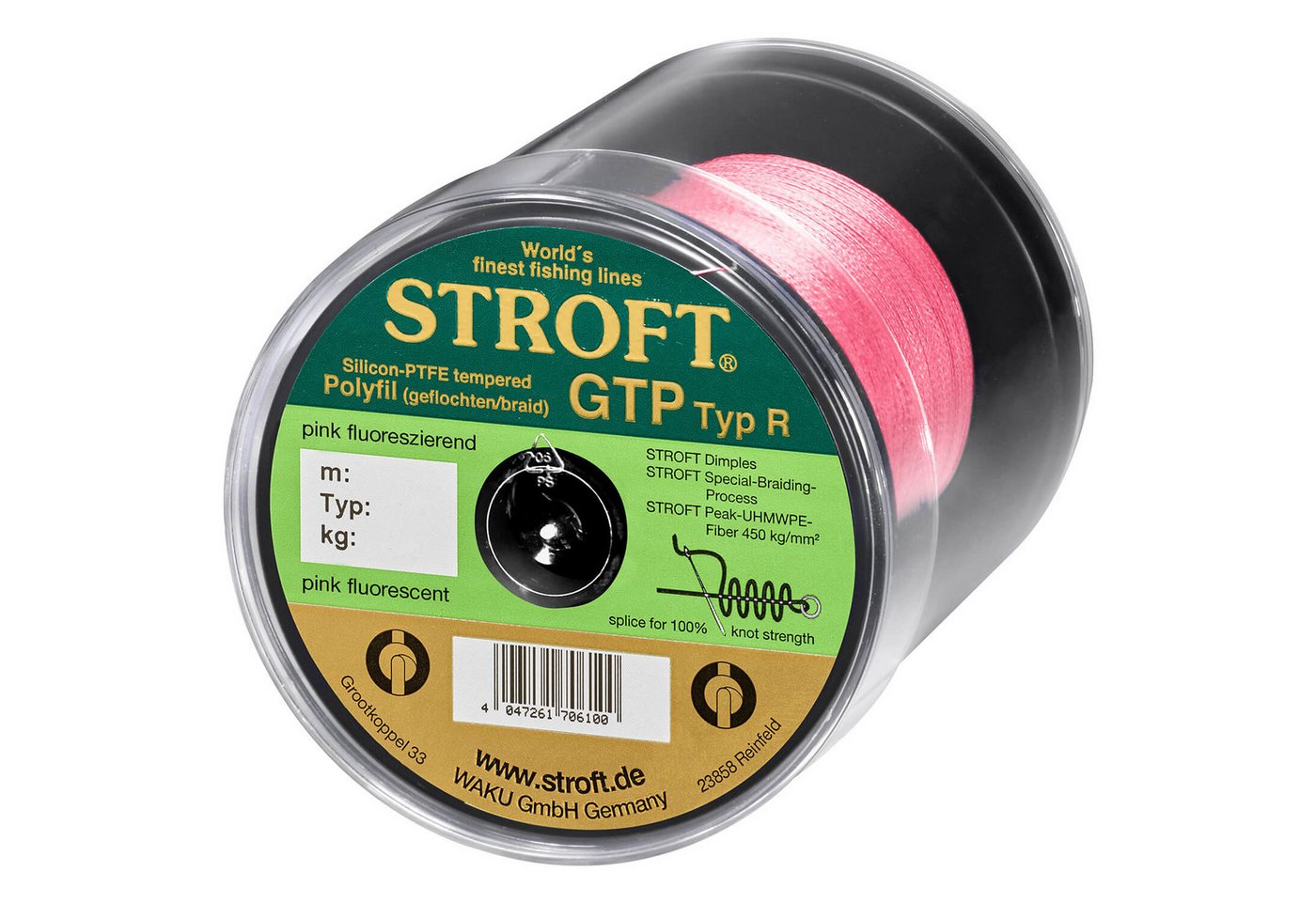 Stroft Angelschnur STROFT GTP Typ R Geflochtene Angelschnur 600m pink fluor, 600 m Länge, 0.20 mm Fadendurchmesser, (1-St), 7kg Tragkraft von Stroft