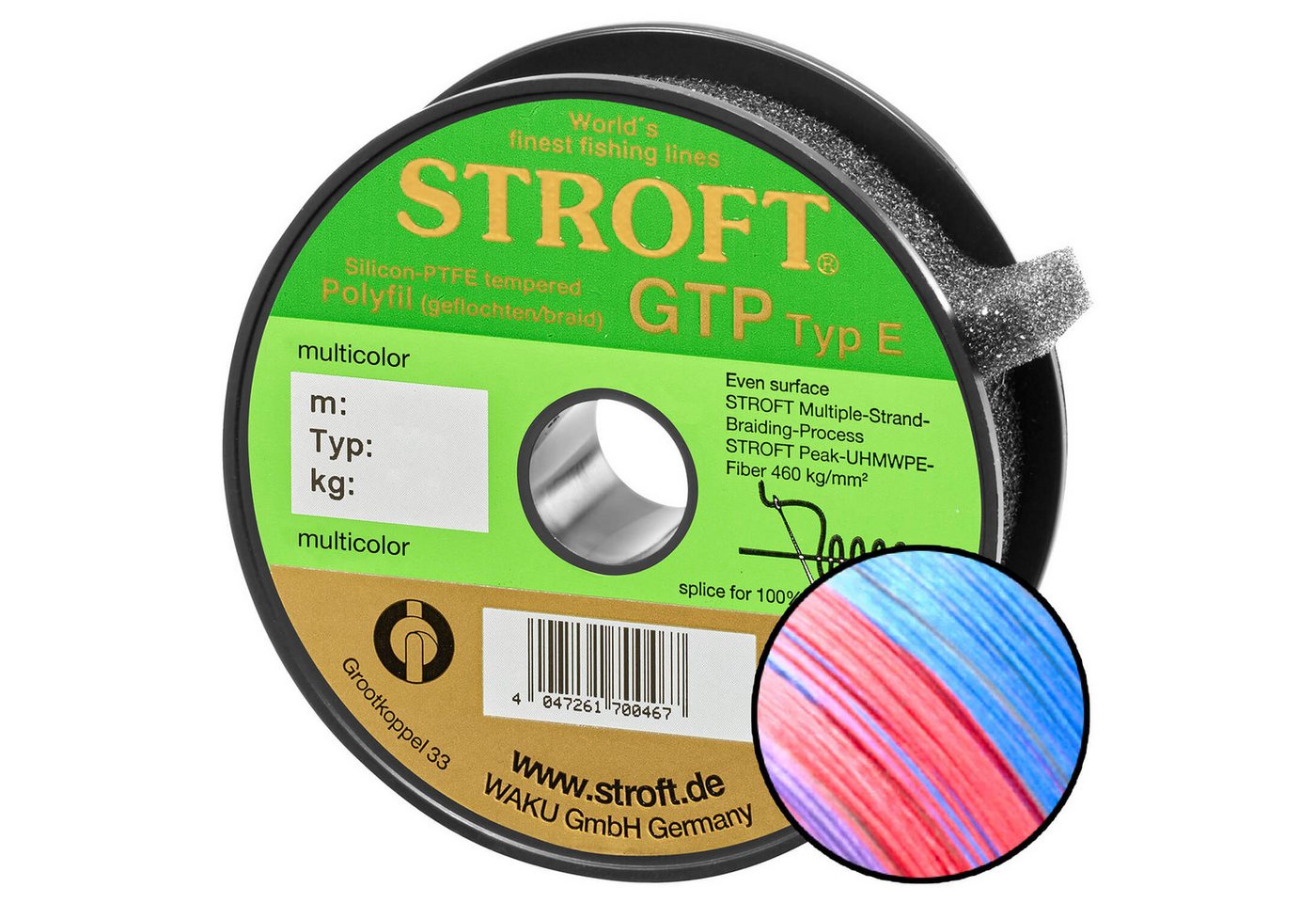 Stroft Angelschnur Stroft Schnur GTP Typ E geflochten multicolor 150m, 150 m Länge, 0.22 mm Fadendurchmesser, (1-St), 9,5kg Tragkraft von Stroft