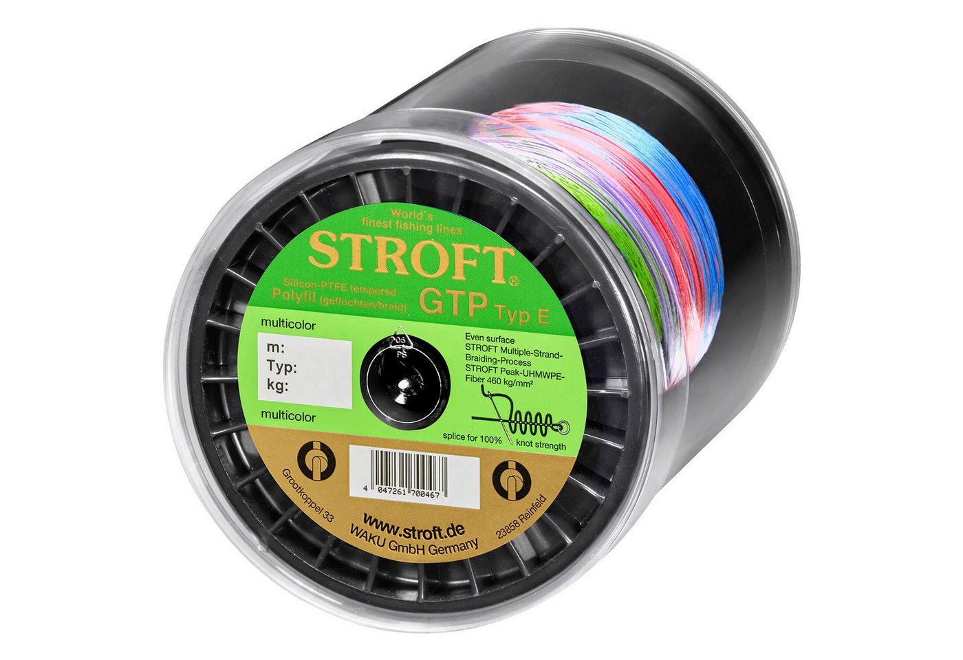 Stroft Angelschnur Stroft Schnur GTP Typ E geflochten multicolor 2000m, 2000 m Länge, 0.25 mm Fadendurchmesser, (1-St), 12kg Tragkraft von Stroft