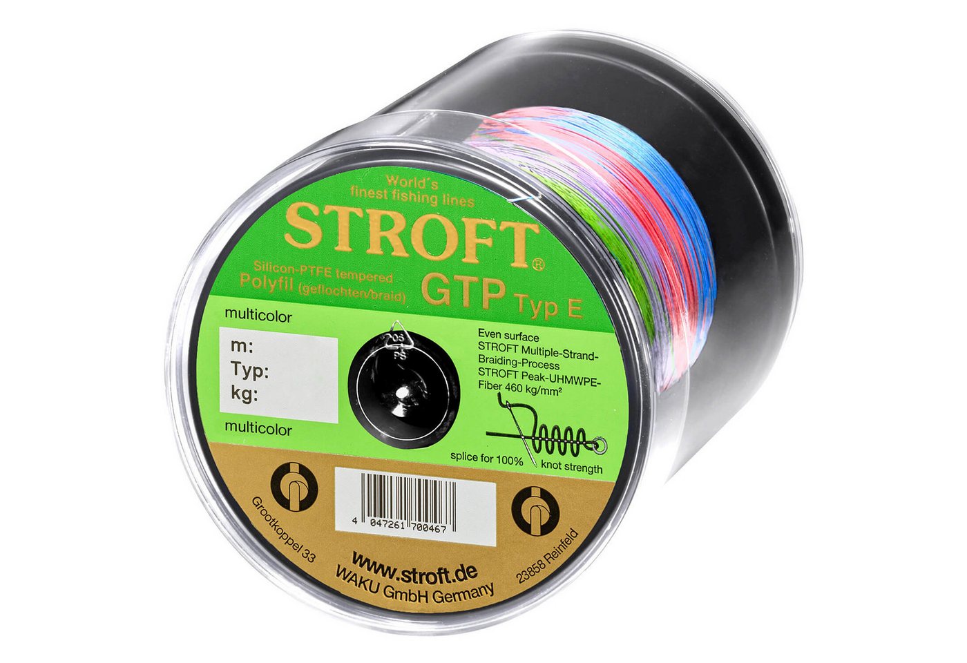 Stroft Angelschnur Stroft Schnur GTP Typ E geflochten multicolor 500m, 500 m Länge, 0.18 mm Fadendurchmesser, (1-St), 5,75kg Tragkraft von Stroft