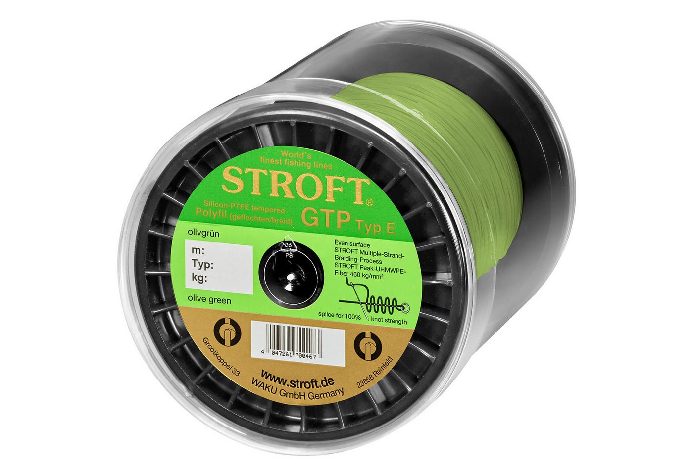 Stroft Angelschnur Stroft Schnur GTP Typ E geflochten olivgrün 1000m, 1000 m Länge, 0.13 mm Fadendurchmesser, (1-St), 4,25kg Tragkraft von Stroft