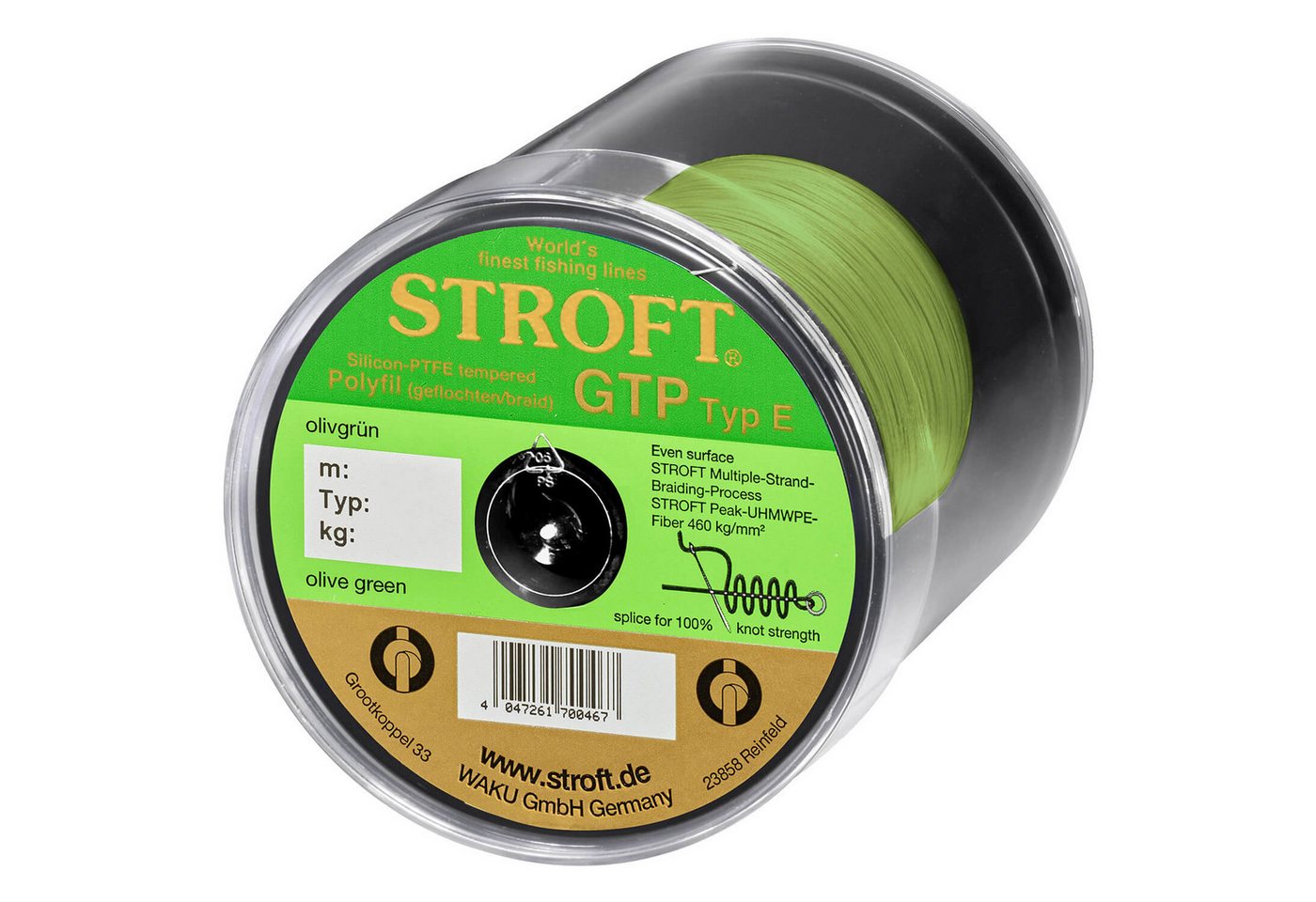 Stroft Angelschnur Stroft Schnur GTP Typ E geflochten olivgrün 600m, 600 m Länge, 0.13 mm Fadendurchmesser, (1-St), 4,25kg Tragkraft von Stroft