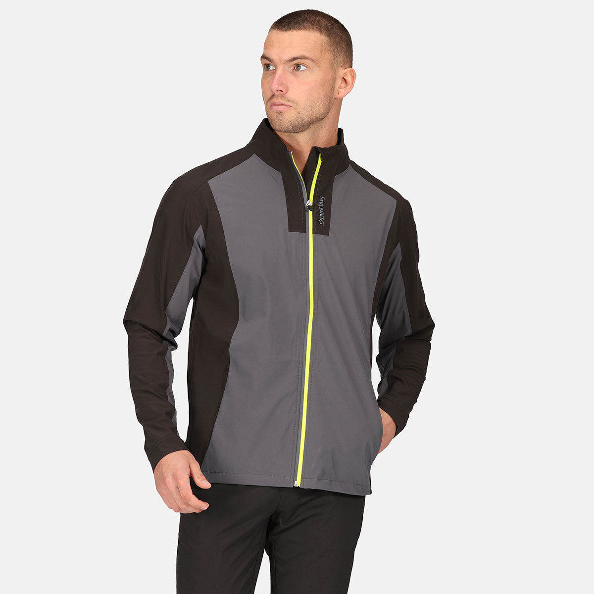 Stromberg Black and Grey Lightweight Colour Block Weather Tech Waterproof Golf Jacket, Size: Small | American Golf - Father's Day Gift von Stromberg