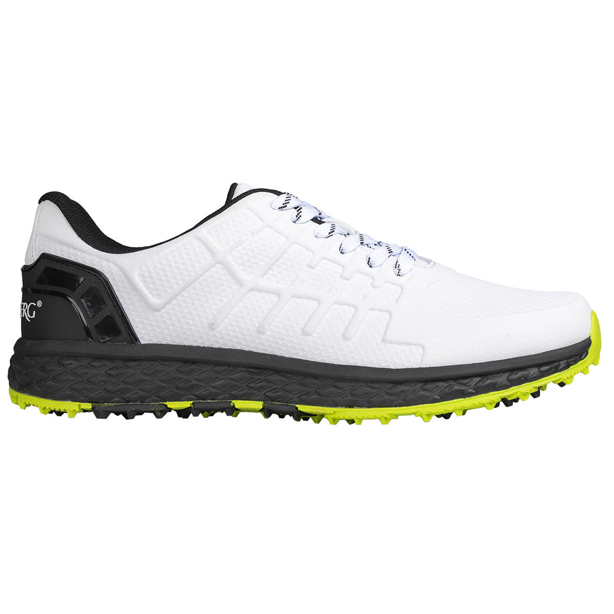 Stromberg Mens White, Black And Yellow Waterproof Razor Spikeless Golf Shoes, Size: 7 | American Golf von Stromberg