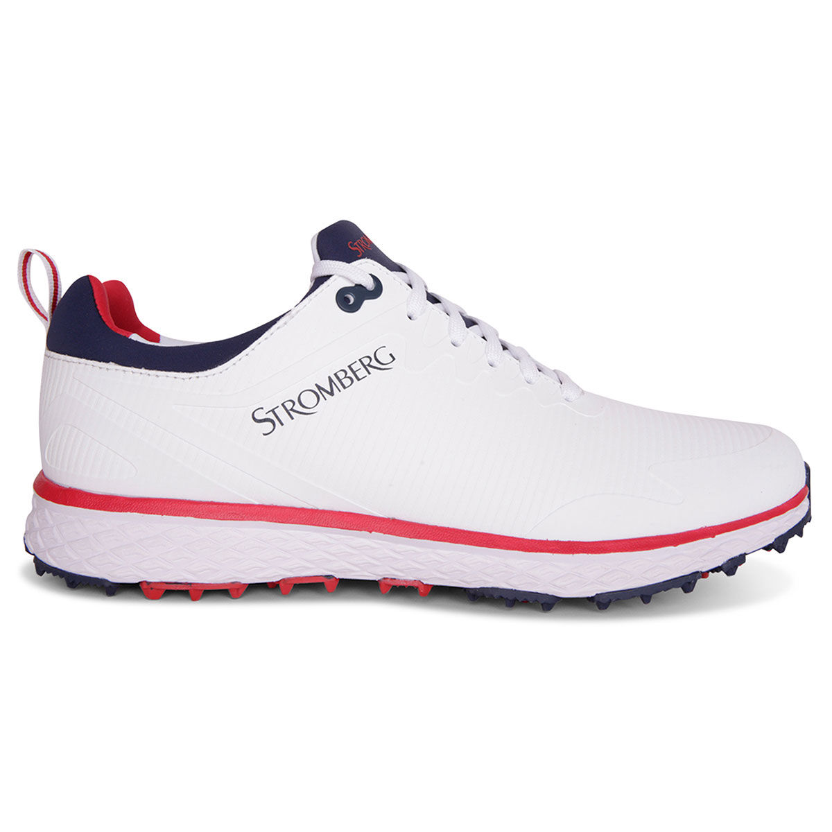 Stromberg Mens White, Red and Navy Blue Waterproof Tempo Spikeless Golf Shoes, Size: 10  | American Golf von Stromberg