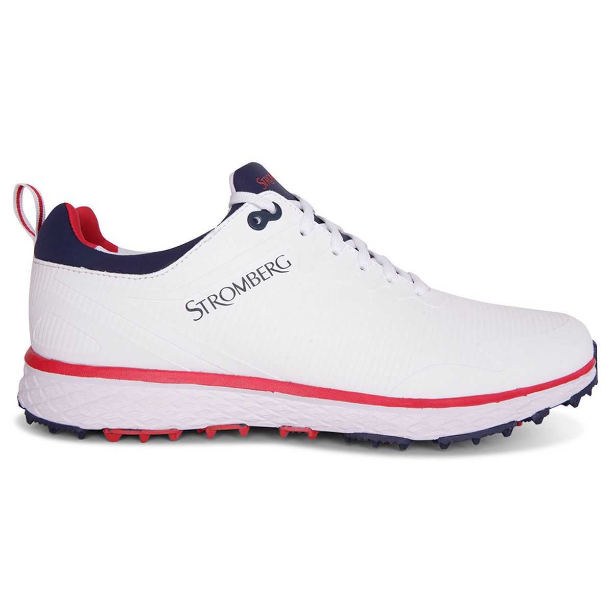 Stromberg Mens White, Red and Navy Blue Waterproof Tempo Spikeless Golf Shoes, Size: 11  | American Golf von Stromberg