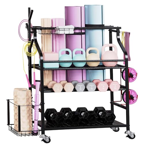 Yoga Matte Regal, Yogamatte Organizer für Hanteln, Kettlebell und Yoga Block, Zuhause und Fitnessstudio Lagerregal Sportgeräte standregal Hantelständer Fitnessstudio, Kurzhantelständer, Hantel Ständer von Sttoraboks