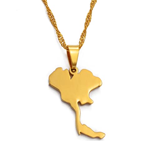 The Kingdom of Thailand Map Pendant Necklaces,Thai Map Necklaces Amulettes for Women and Men,Hip Hop Style Party, Gold,60Cm Kette The Kingdom of Thailand Map Pendant Necklaces,Thai Map Necklaces Amulettes for Women and Men,Hip Hop Style Party, Gold,60Cm Kette von Stylish-Art