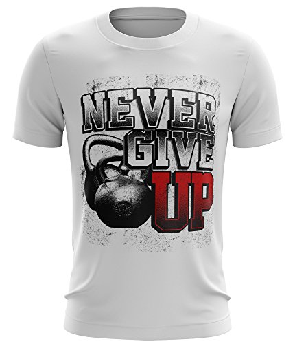 Stylotex ® Fitness T-Shirt Herren Sport Shirt | Never Give Up | Gym Tshirts für Performance beim Training | Männer kurzarm | Funktionelle Sport Bekleidung, Farbe:weiss, Größe:M von Stylotex
