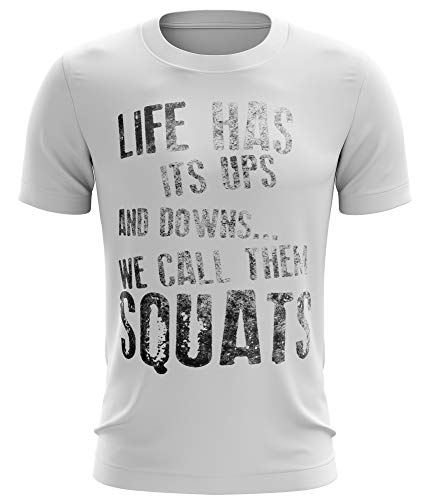 Stylotex Fitness T-Shirt Herren Sport Shirt Basic Life Has its ups. Gym Tshirts für Performance beim Training | Männer Kurzarm | Funktionelle Sport Bekleidung, Farbe:Weiss, Größe:XL von Stylotex