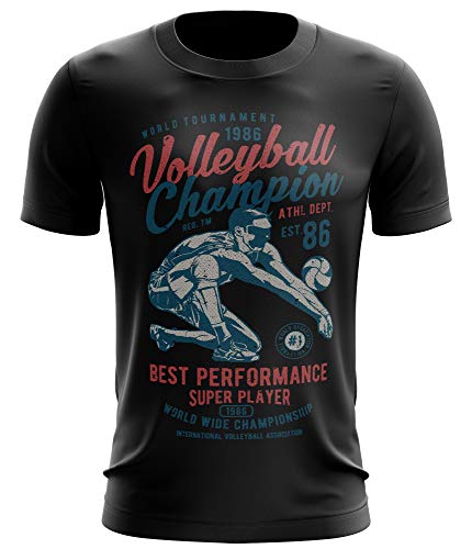 Stylotex Fitness T-Shirt Herren Sport Shirt Volleyball Champion Gym Tshirts für Performance beim Training | Männer Kurzarm | Funktionelle Sport Bekleidung, Farbe:schwarz, Größe:M von Stylotex