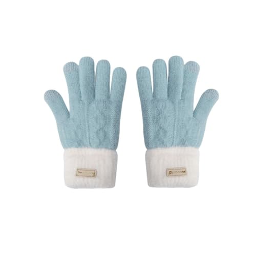 SuChengSS Damen Winter Warm Touchscreen Handschuhe Winter Dicker Farbblöcke Warme Doppelschicht-Touchscreen Split Finger Gestrickt Frauen Radsporthandschuhe-blau von SuChengSS