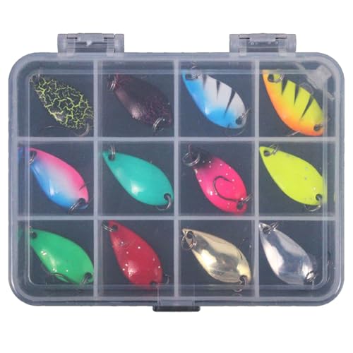 12Pcs Angeln Spinner Swimbaits Set Pailletten Lockt Bass Löffel Einzigen Haken Spinner Köder von SueaLe