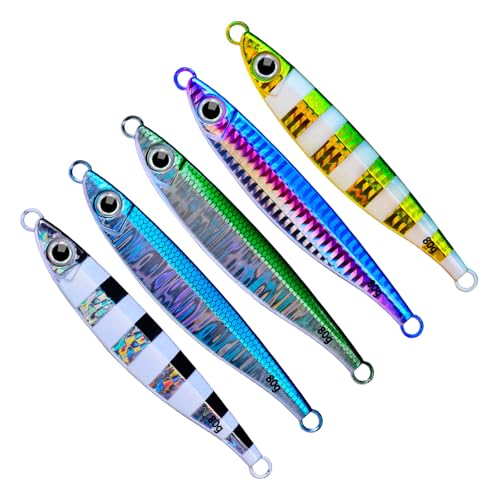 5Pcs Jigging Löffel Köder Locken Meer Angeln Lockt Swimbait Mit 3D Auge Süßwasser Salzwasser Schnell Sinkende Jigging Köder von SueaLe