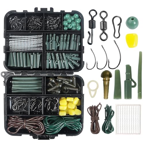 SueaLe 307 Stück Karpfenangeln Tackle Box Angelzubehör Wirbel Maisköder Gummihülsen Hakenstoppperlen von SueaLe