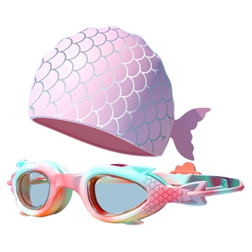 SueaLe Kinder Schwimmbrille Badekappen Set Kinder Schwimmbrille Froschresistent Schwimmbrille Kinder Badekappen Für Jungen Und Mädchen von SueaLe