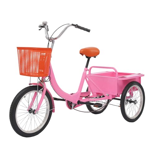 SuhoFutus Dreirad-Fahrrad, Dreirad für Erwachsene Rosa, Cruise Cityräder mit Korb bis 50kg, Lastenfahrrad, Tricycle 3 Rad Erwachsene City Fahrrad für Outdoor-Sportfahrräder von SuhoFutus