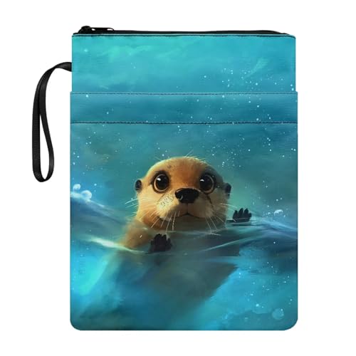 Suhoaziia Buchliebhaber-Geschenkbuchhalter, Buchhülle, Schutzhülle für Taschenbücher, Hardcover, mit Reißverschluss und Vordertasche, Buchclub, Geschenke für Schule, Reisen, Büro, niedlicher Otter von Suhoaziia