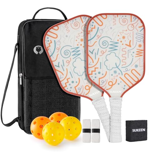 Sukeen Pickleball Schläger Set, 2 Pickleball Paddles mit Mattiertes Fiberglas-Oberfläche, Saugfähiges und Atmungsaktivem Griffband, Tragbare Tragetasche, Pickleball-Set Geeignet für Anfänger Sukeen Pickleball Schläger Set, 2 Pickleball Paddles mit Mattiertes Fiberglas-Oberfläche, Saugfähiges und Atmungsaktivem Griffband, Tragbare Tragetasche, Pickleball-Set Geeignet für Anfänger von Sukeen