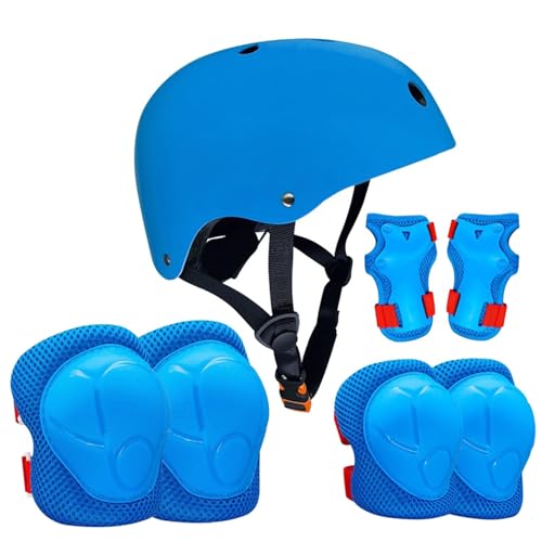 Kinder-Helm-Set, verstellbarer Skate-Helm, Knieschützer, Schutzausrüstung, Kinder-Skate-Pads, komplettes 7-teiliges Schutzausrüstungsset, schlagfestes Design für 3–10 Jahre, Kinder, Mädchen, von Sulxyi