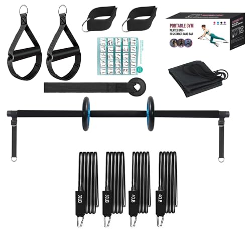 Pilates Bar Kit, Pilates Stretch Bar, Resistance Bands Kit, Portable Home Gym, Full Body Training Kit, Umfassende Home Workout Lösung Einstellbare Widerstandsstufen für Männer & Frauen von Sulxyi