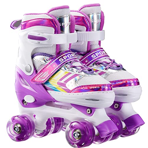 Sumeber Inline Skate für Kinder Einstellbare Größe mit Beleuchtung bis Räder Rosa Skate Schuhe für Mädchen Kleinkinder Geburtstag Weihnachten Geschenke(Purple, S(EU 28/29/30/31)) von Sumeber
