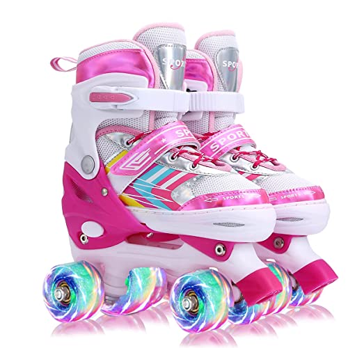 Sumeber Rollschuhe Skate für Kinder Einstellbare Größe mit Beleuchtung bis Räder Rosa Skate Schuhe für Mädchen Kleinkinder Geburtstag Weihnachten Geschenke (Pink, S(EU 28/29/30/31)) von Sumeber