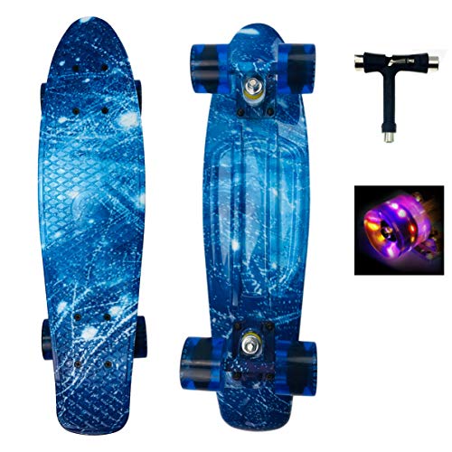 Sumeber Skateboard Kinder Mini Cruiser Skateboard Komplette 22 Zoll mit LED Leuchtrollen Skateboard für Erwachsene Kinder Anfänger Geburtstagsgeschenk (Ozean) von Sumeber